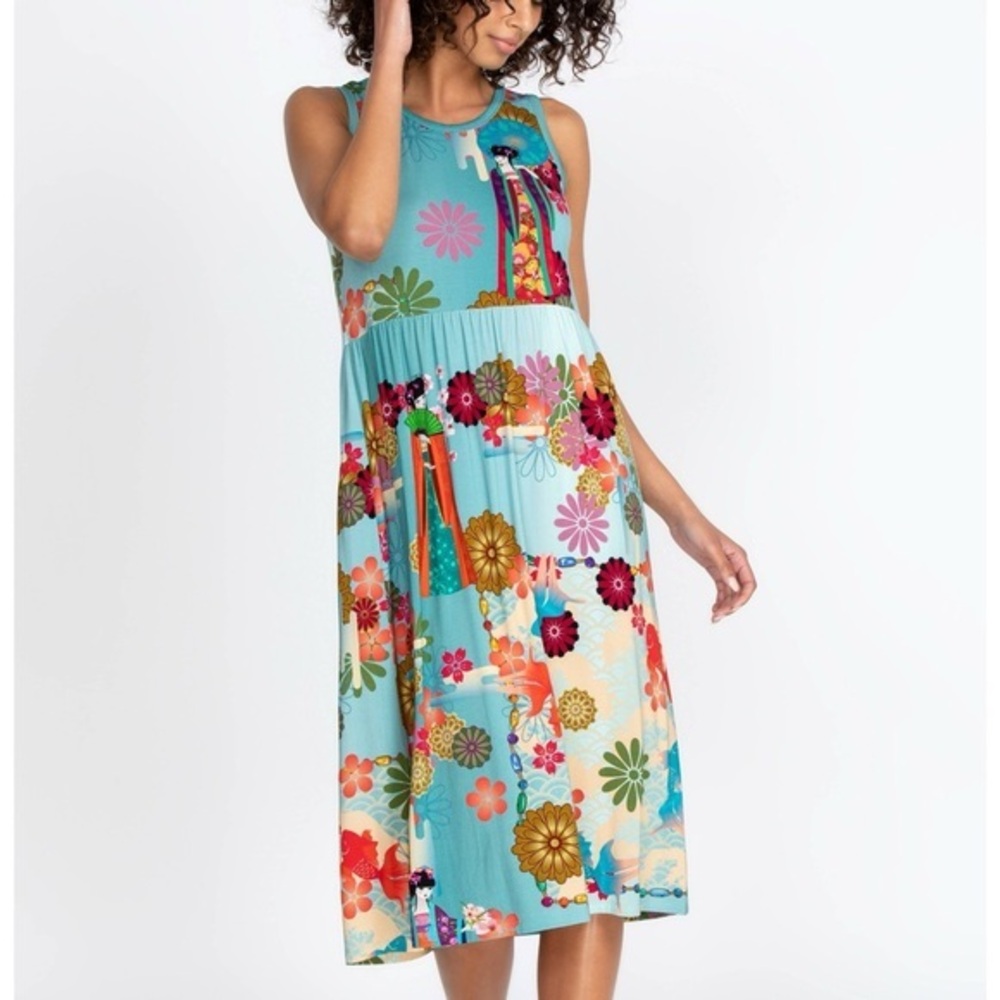 Johnny Was Kingyo Easy Fit Tank Dress  Artsy Japanese Geisha Bamboo